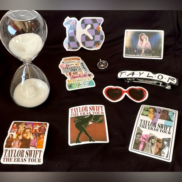 Taylor Swift Fan Bundle Hourglass, Charm, Barrette, Stickers - Picture 3 of 4